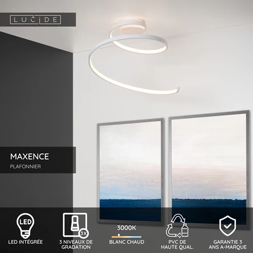 Lucide MAXENCE - Plafonnier - Ø 46 cm - LED 3 StepDim - 1x24W 3000K - Blanc - USP